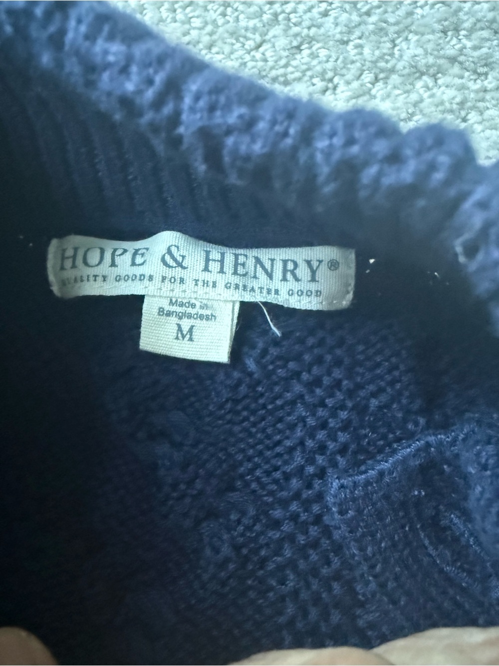 Hope & Henry Boys M Navy Cable Knit Button Mock Neck Sweater - Picture 3 of 10